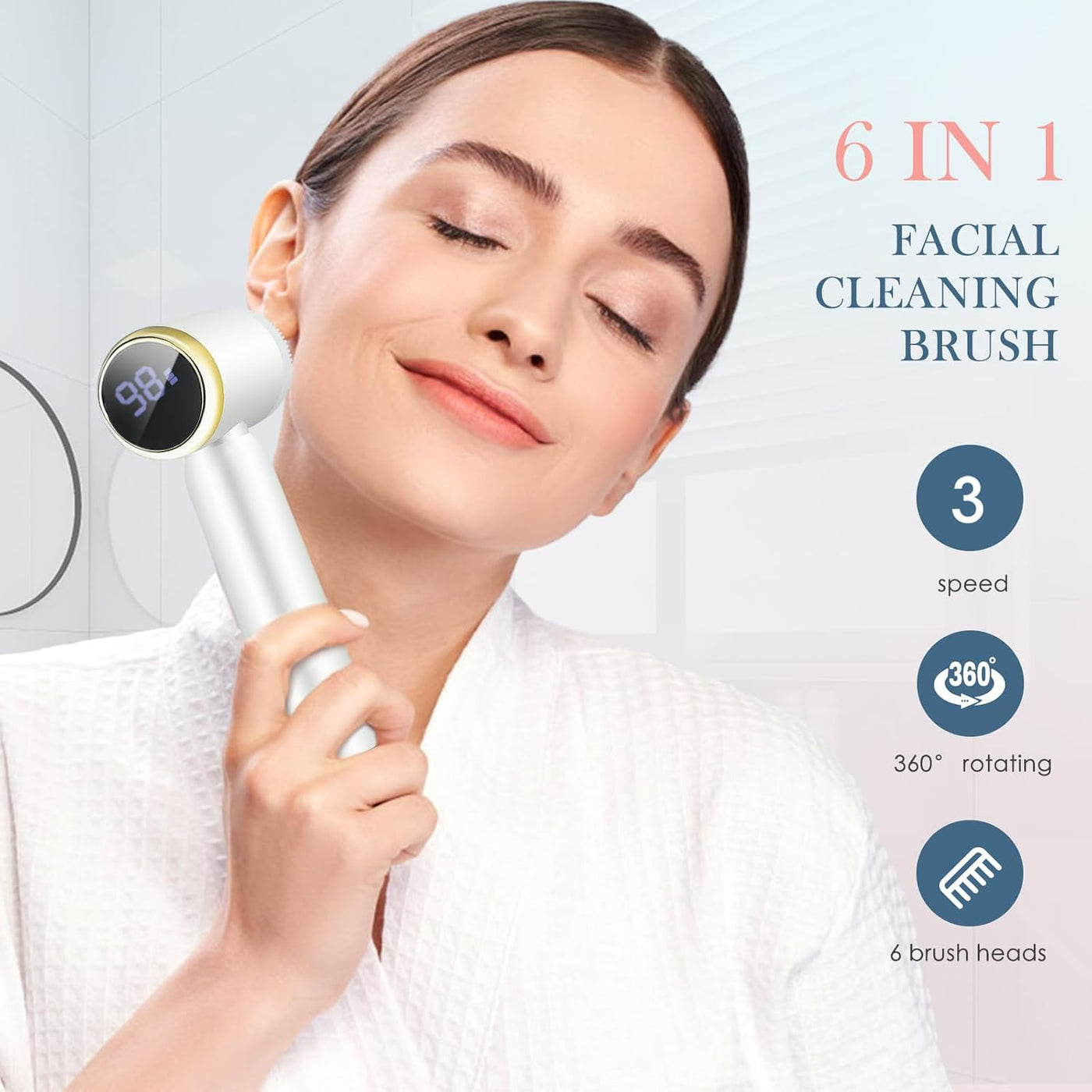 Facial Cleansing Brush,Electric Face Cleanser with 6 Exfoliating Brush Heads