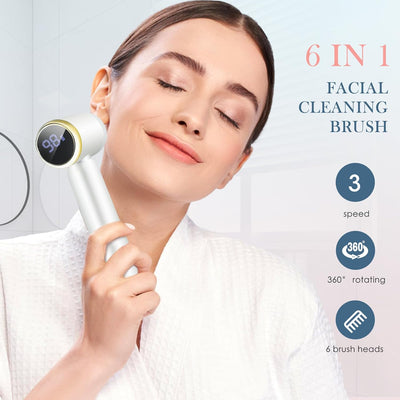 Facial Cleansing Brush,Electric Face Cleanser with 6 Exfoliating Brush Heads