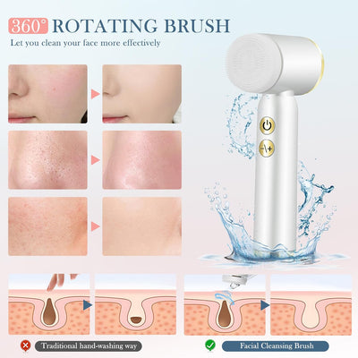 Facial Cleansing Brush,Electric Face Cleanser with 6 Exfoliating Brush Heads