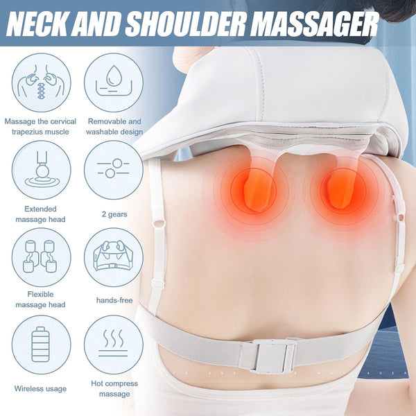 Neck and Shoulder Massager, Mini Shiatsu Neck Massager with Heat, Electric Kneading Massager with 2 Massage Modes for Alleviating Pain in Neck, Shoulders, Back, and Legs (Strap)
