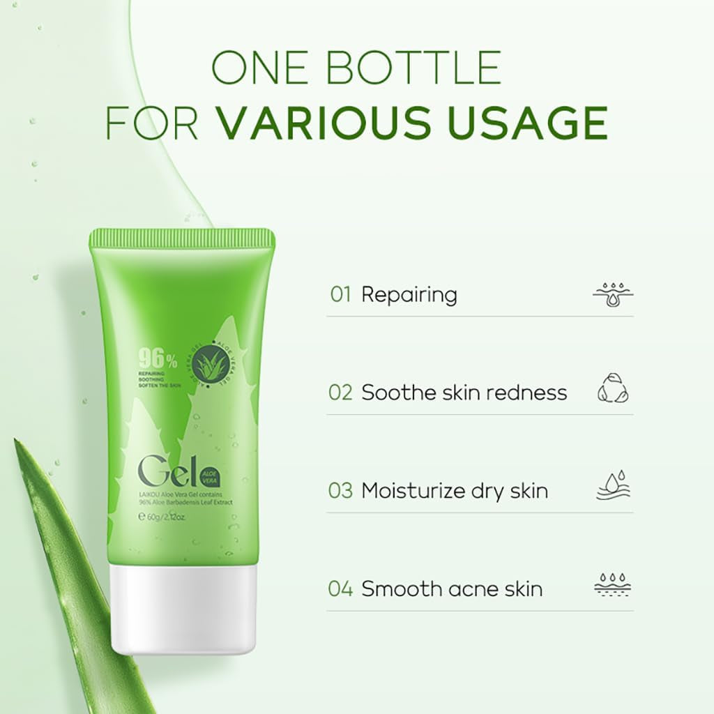 96% Aloe Vera Gel, Pure Aloe Vera Gel, Aloe Vera Gel for Face, Organic Aloe Vera Gel Aloe Vera Face Cream for Women & Men, Sunburn after Sun Soothing, Cooling, Moisturizing, Repair